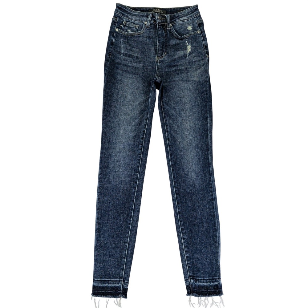 Judy Blue Skinny Fit Distressed Raw Hem Dark‎ Wash Jeans JB88417 Size 0 24W